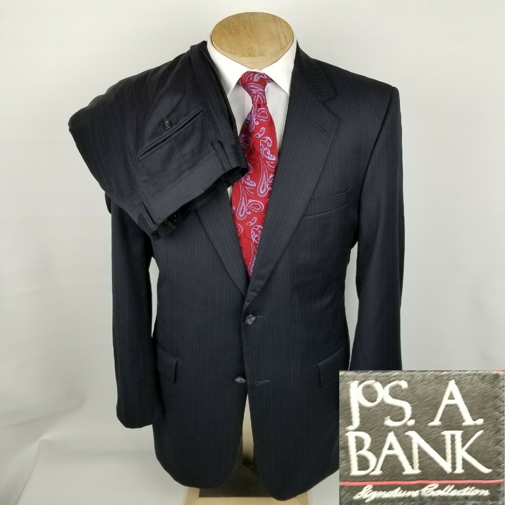 Jos A Bank Signature Gordon Mens Suit 42L Navy Pin